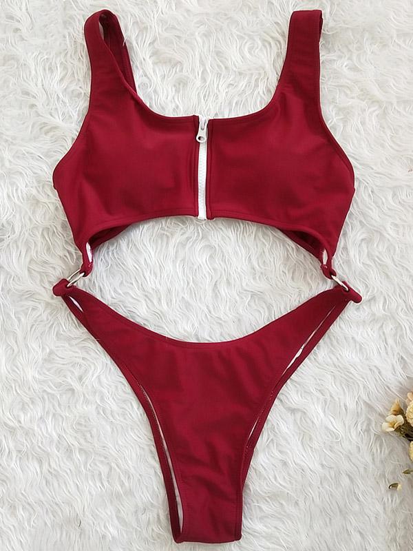 Sexy Hollow Zipper Backless One-Piece Swimwear