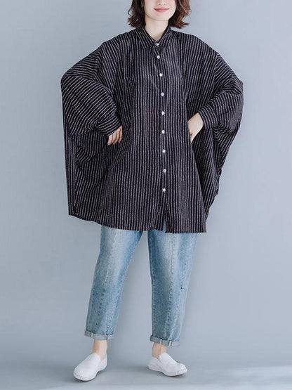 Loose Batwing Sleeves Striped Blouse