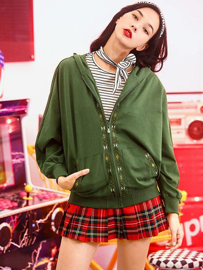 Casual Batwing Sleeves Embroidered Outwear