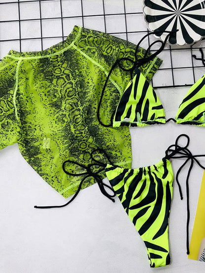 Snakeskin Print Lace-Up Tankini Swimsuit