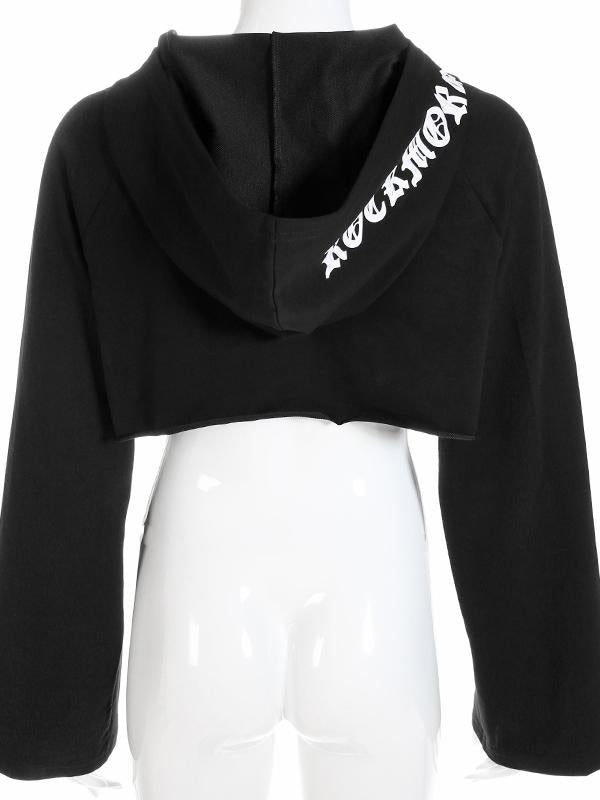 Fashion Letters Printed Flared Sleeves Short Hoodies&Sweatshirt Tops