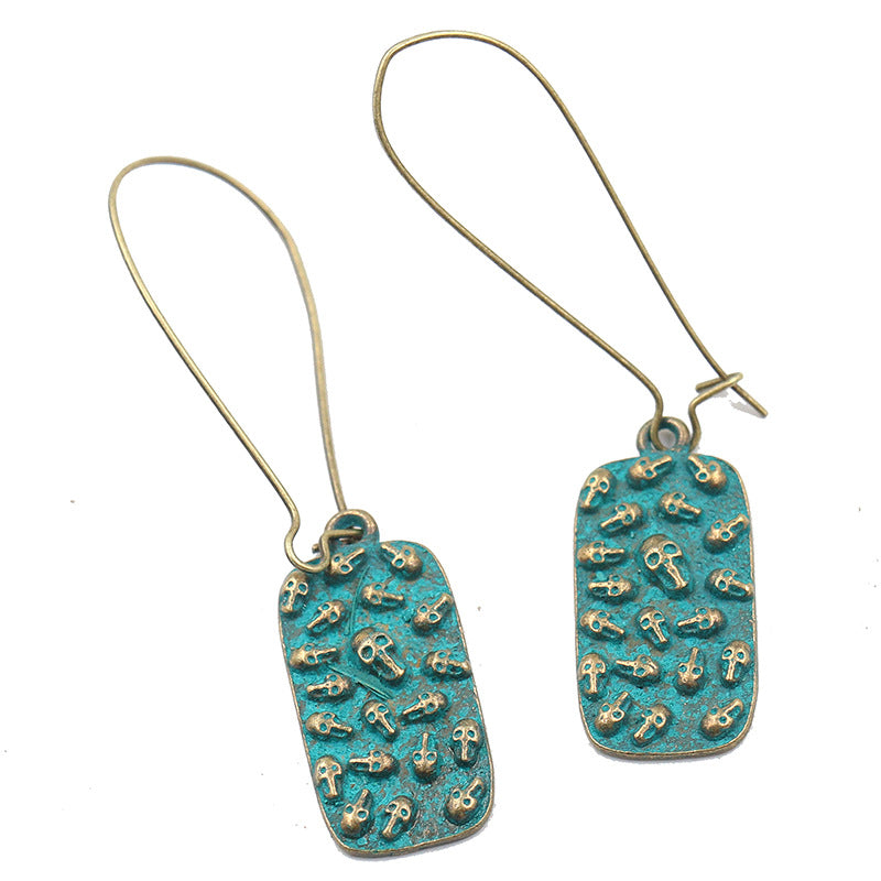 Popular skull retro green earrings factory