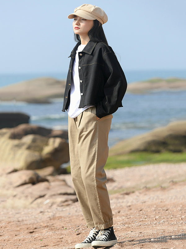 Casual Loose Long Sleeves Buttoned Solid Color Lapel Collar Jackets&Coats