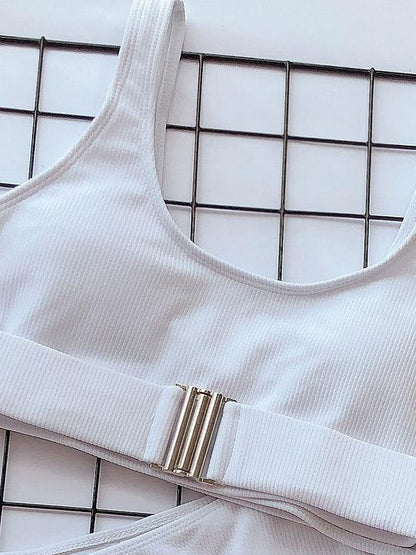Plain Color Pit Bikini Swimsuit