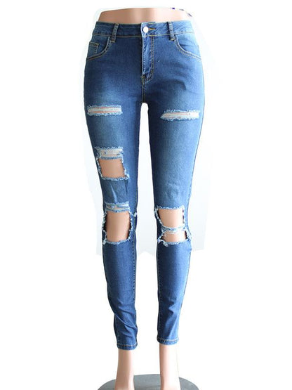 Street Pants Big Holes Torn Casual Trousers Skinny Pencil Pants