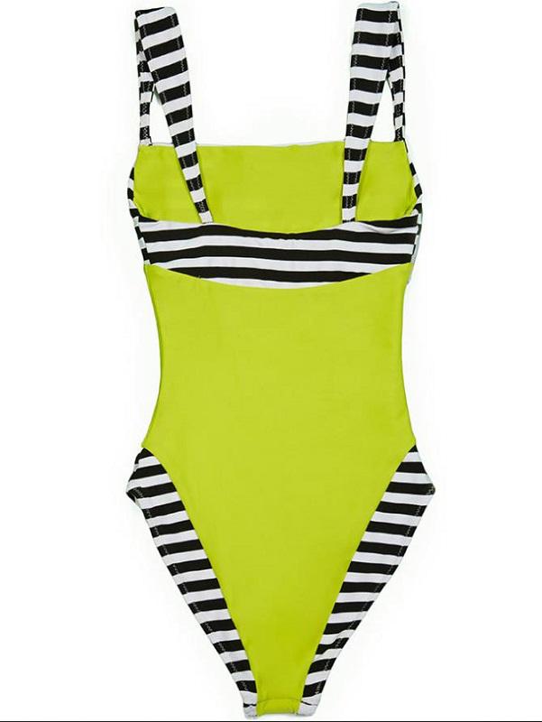 Spaghetti-Neck Striped Split-Joint One-Piece Swimwear