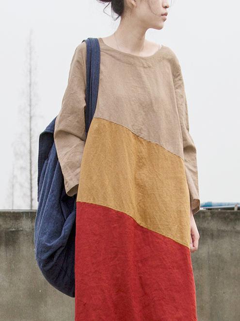 Split-color Cropped Ramee Loose Maxi Dresses