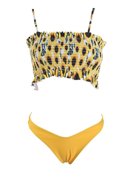 Smocked Printed Bikini Swimsuit