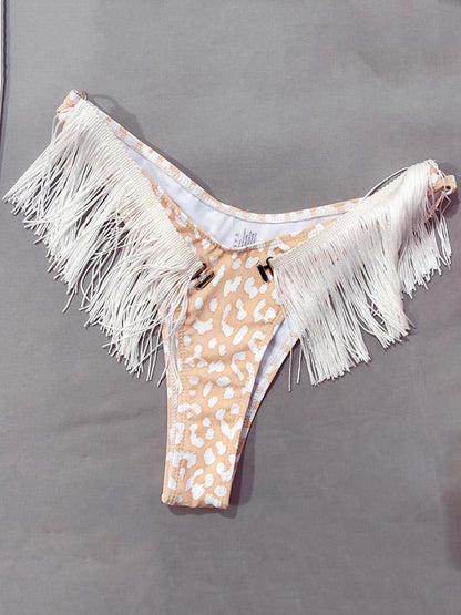Strapless Tassels Leopard Print Bikini Swimsuit