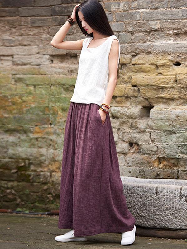 Solid Color Ramie Cotton Casual Yoga Pants