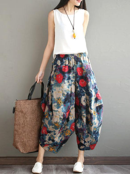 Floral Wide Leg Harem Pants Bottom