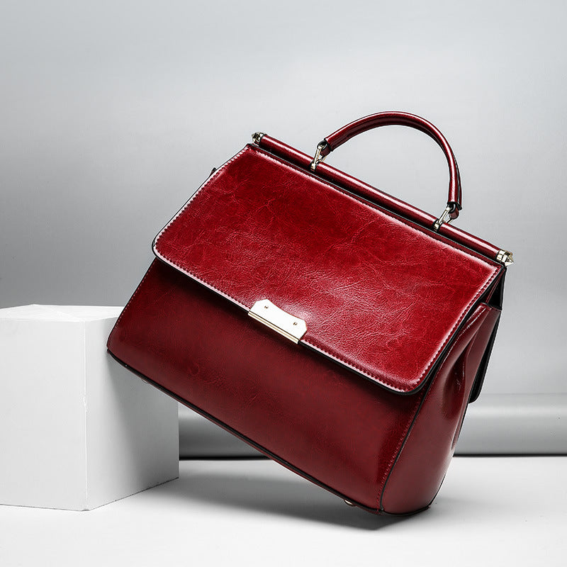 genuine leather-in-water wax cowhide handbag