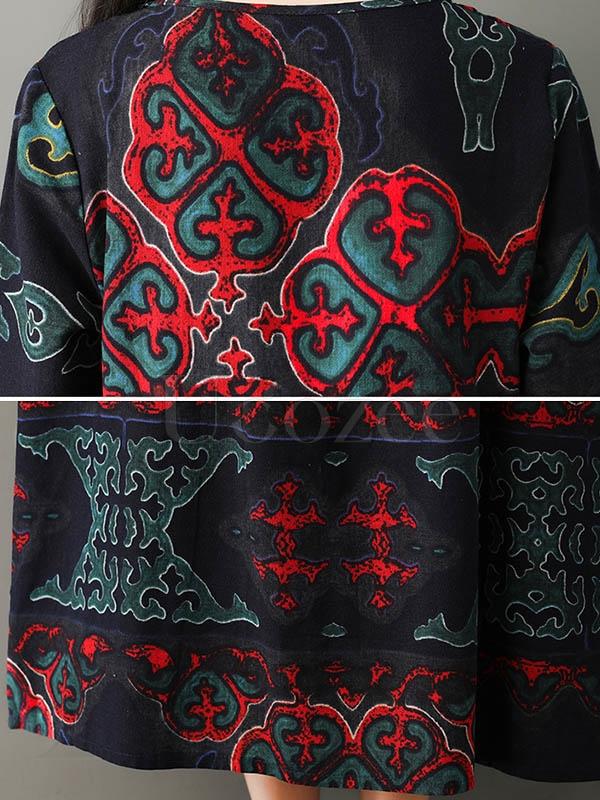 Vintage Floral Ramie Cotton V-neck Maxi Dress