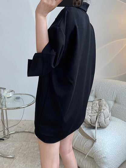 Girlish Loose Black&White V-Neck Half Sleeves T-Shirts