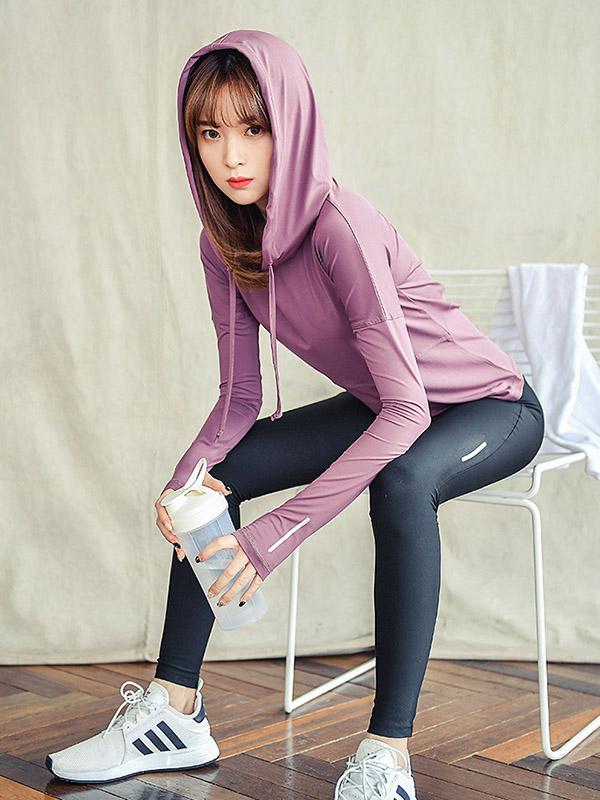 Solid Quick Dry Zipper Hooded Sports Hoodies&Sweatshirt