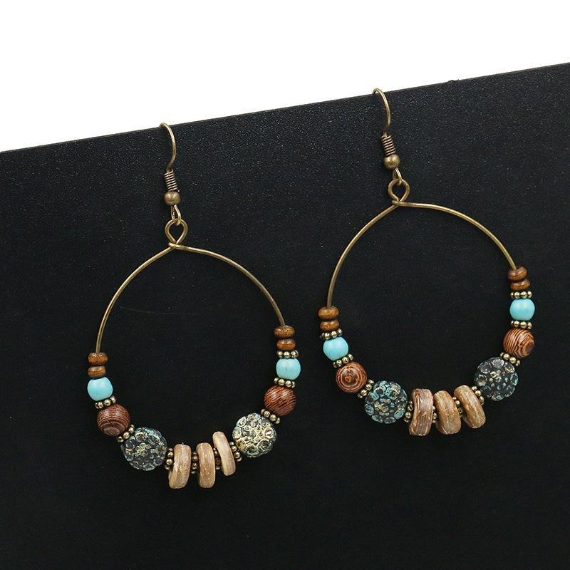2 COLOR Big circle fashion round creative wooden beads turquoise earrings