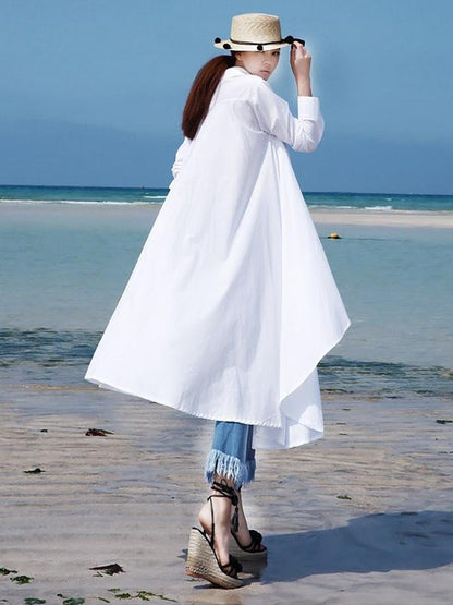 Fashion White Asymmetric Shirt Dress