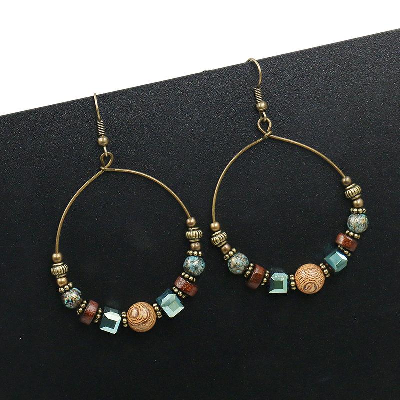 2 COLOR Big circle fashion round creative wooden beads turquoise earrings