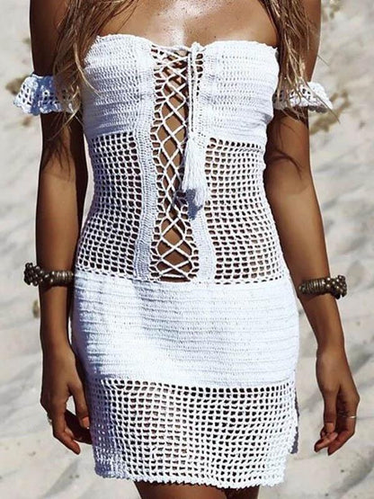 Off-the-shoulder Hollow Crochetgo Cover-up Dress