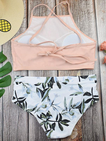 High Waisted Leaf Print Tankini Swimsuit