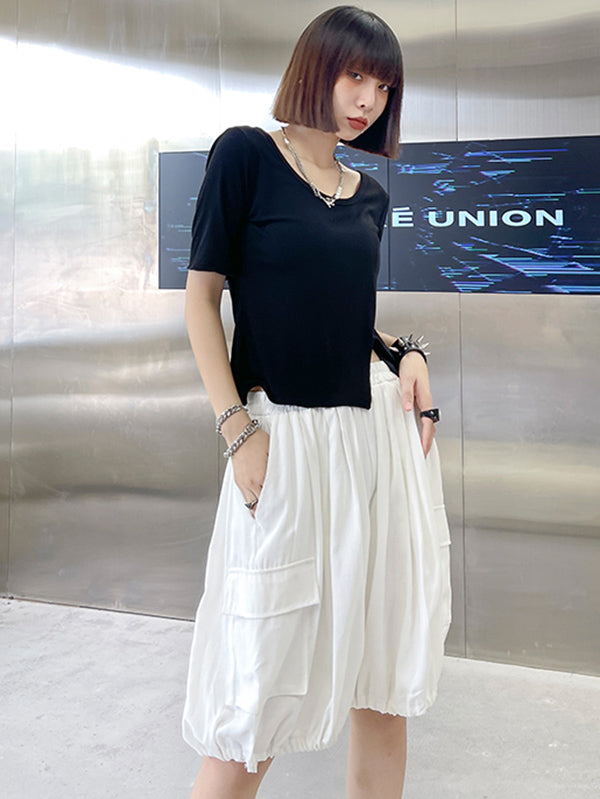 Stylish Loose Elastics High Waisted With Pocket Short Knickerbockers