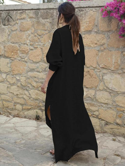 V-neck Long Sleeves Split-side Maxi Dress