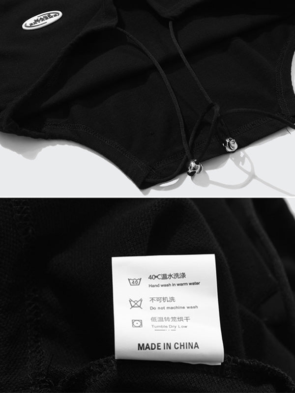 Original Black Lapel V-Neck Hollow T-Shirt