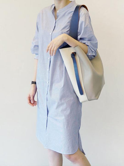 SEXY BACKLESS DESIGNED STRIPE MIDI DRESS SHIRT