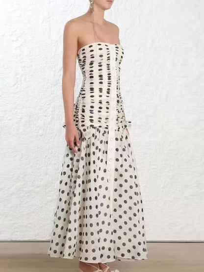 Sexy Polka Dot  Strapless Maxi Dress