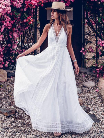 Lace Split-joint Backless Evening Dress