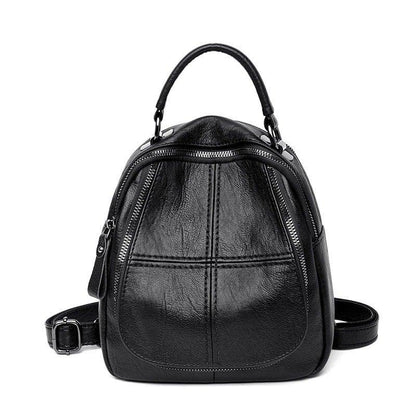 Women Faux Leather Shoulder Bag Solid Color Multi-function Backpack