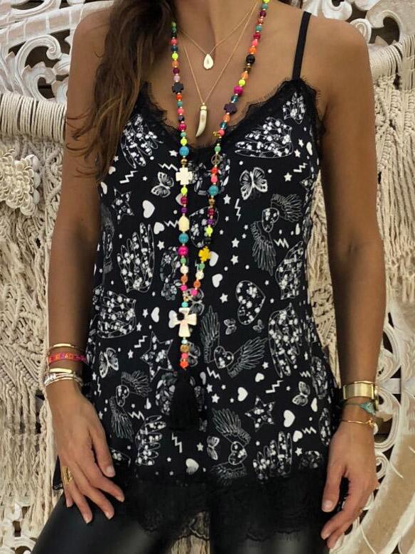 Sexy Lace Printed Spaghetti-neck Vest