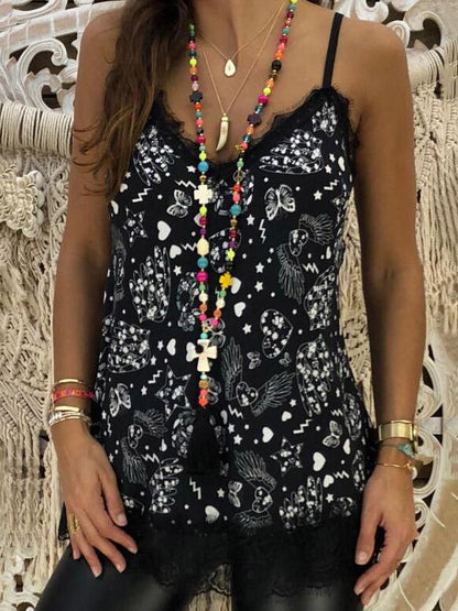 Sexy Lace Printed Spaghetti-neck Vest