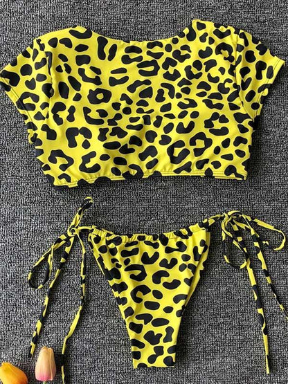 Leopard Snakeskin Plain Bikini Swimsuit