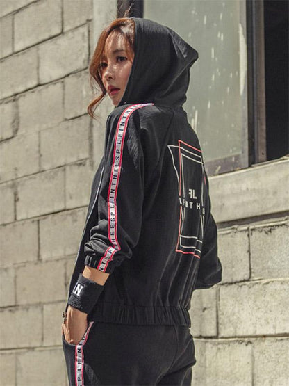 Letter Printed Zipper Sports Hoodies