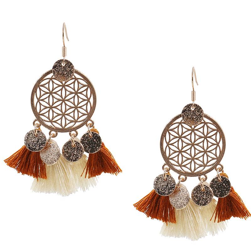 Alloy new circle long tassel Bohemian Earrings Wholesale