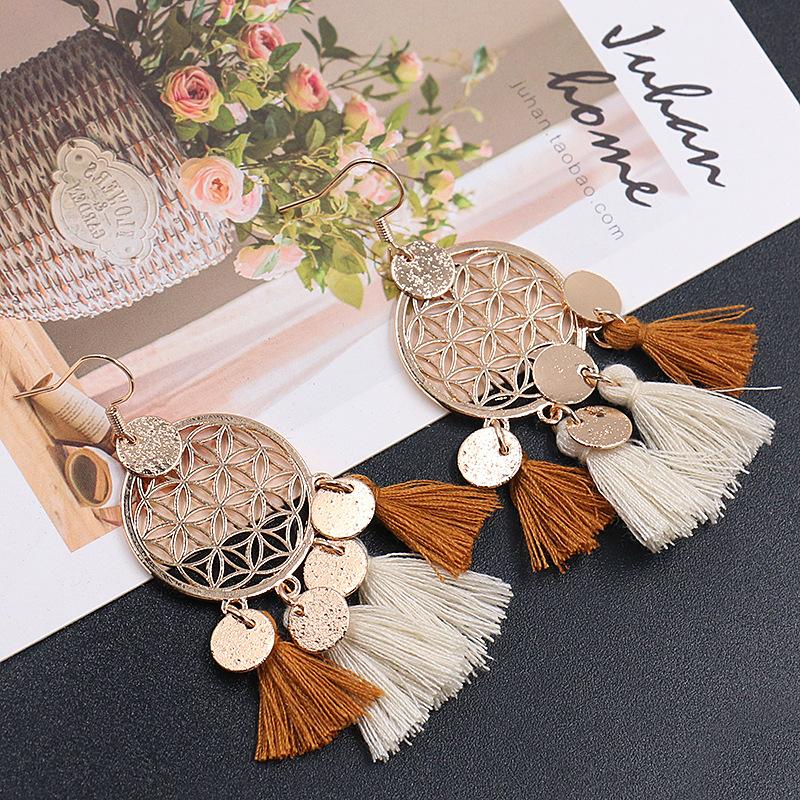Alloy new circle long tassel Bohemian Earrings Wholesale