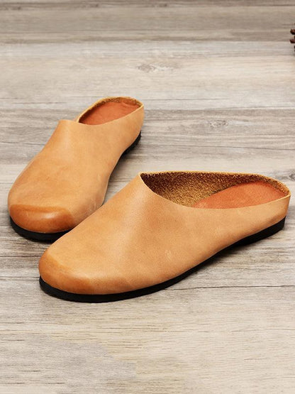 Casual Countryside Style Leather Slippers in Gray or Brown Color