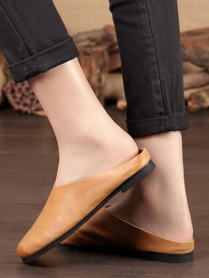 Casual Countryside Style Leather Slippers in Gray or Brown Color