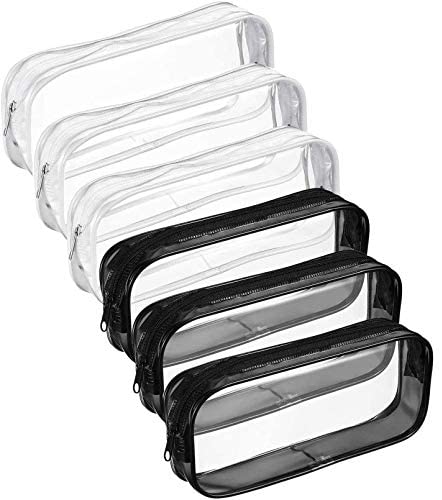 6 Pieces Clear PVC Pen Pencil Case with Zipper, Transparent Pencil Bag Makeup Pouch