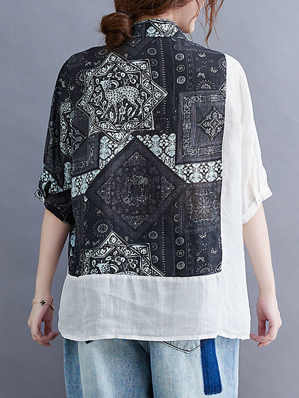 Original Asymmetric Split-Joint Short Sleeves Lapel Blouse Tops