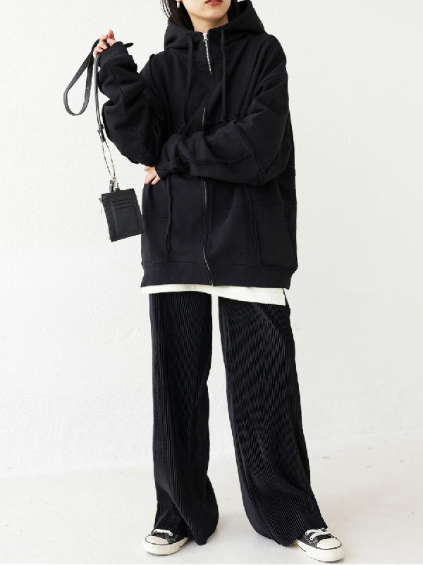 Stylish Loose Split-Joint Asymmetric Drawstring Hooded High-Neck Jacket Outerwear