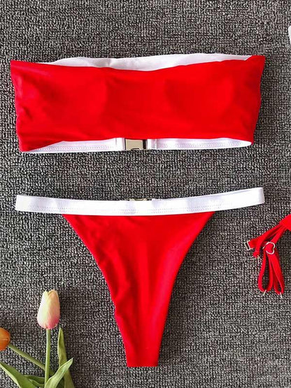 Leopard Contrast Color Bikini Swimsuit