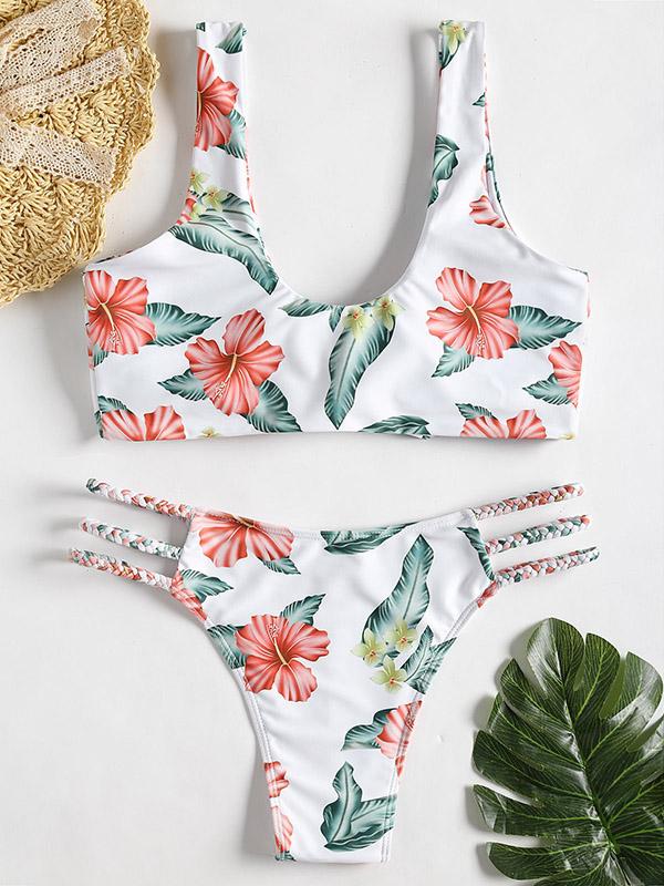 Knot Floral Straps Bikinis Swimwear