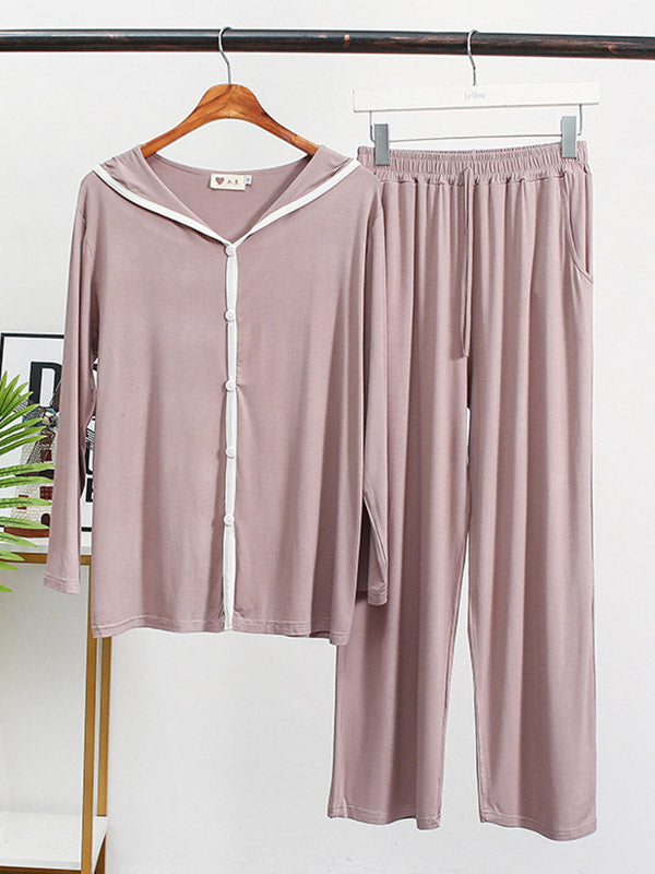 Modal V-Neck Long Sleeve&Pants Pajama Sets