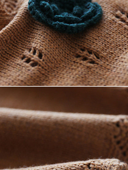 Vintage Knitting Sleeveless Applique V-Neck Vest Top