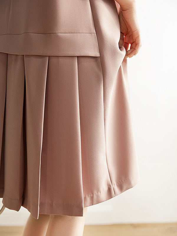 Simple Solid Color H-Line Back-Zipper Round-Neck Midi Dress