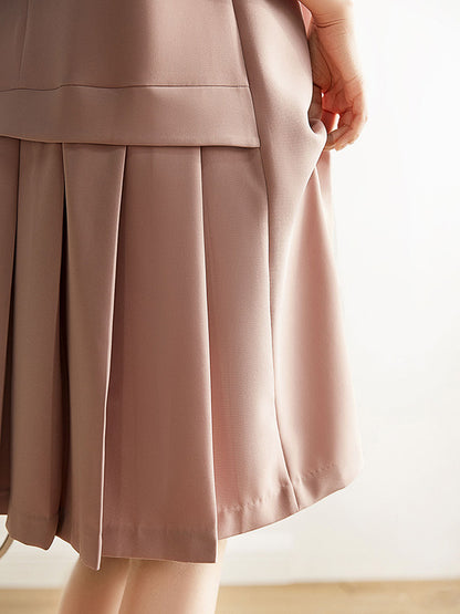 Simple Solid Color H-Line Back-Zipper Round-Neck Midi Dress