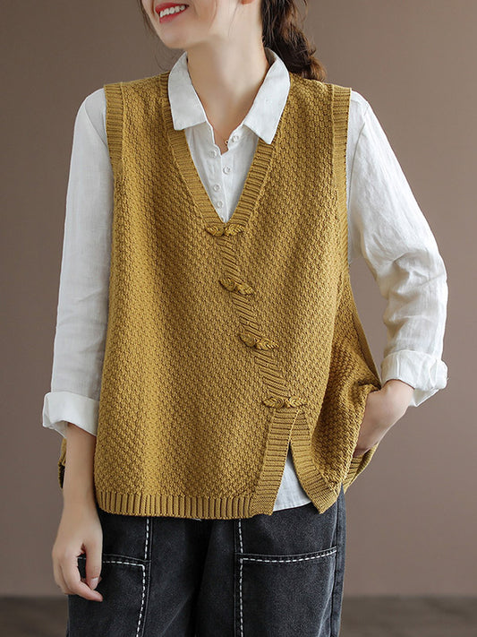 Simple Asymmetric Solid Color V-Neck Sleeveless Vest Tops