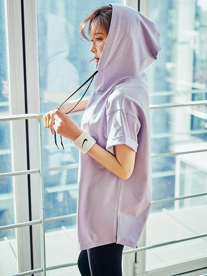 Loose Short Sleeve Drawstring Hoodies